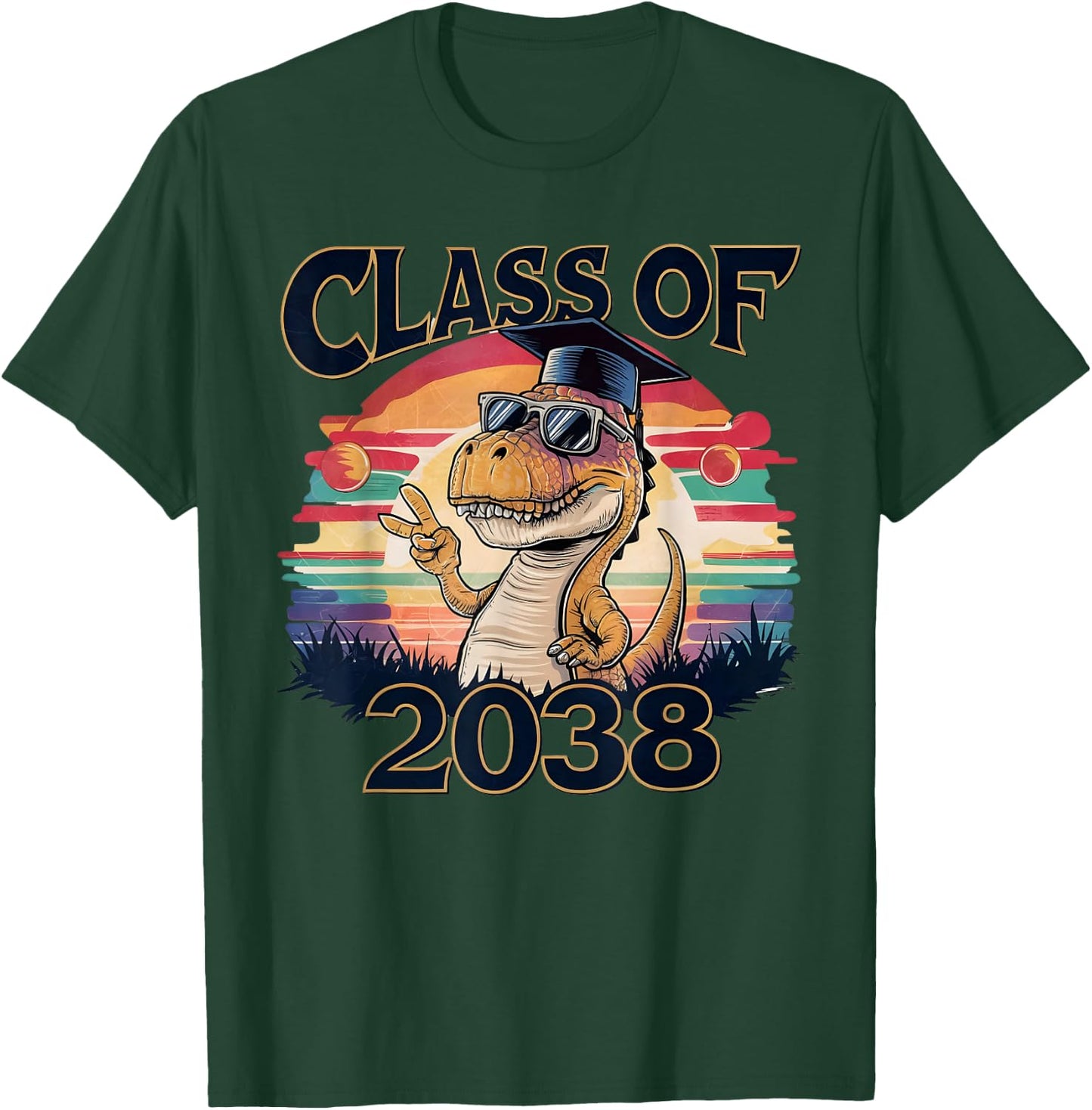 Class of 2038 Dinosaur Peace sign hand Graduation retro T-Shirt - T-Shirt | Forest