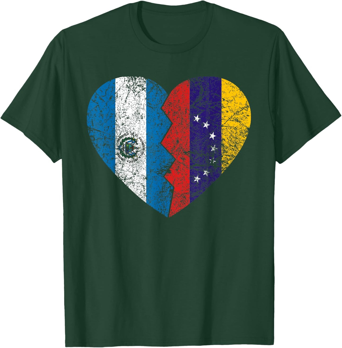 Venezuelan Salvadoran Flags Heart | El Salvador Venezuela T-Shirt - T-Shirt | Forest