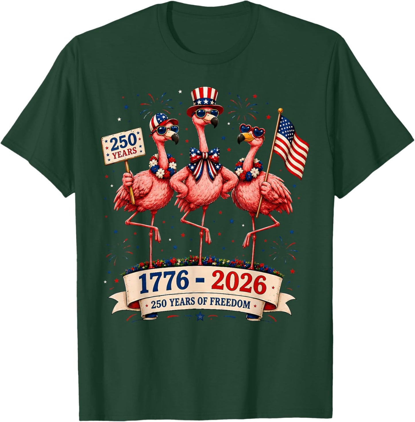 Patriotic Flamingo 250 Years American Spirit T-Shirt - T-Shirt | Forest