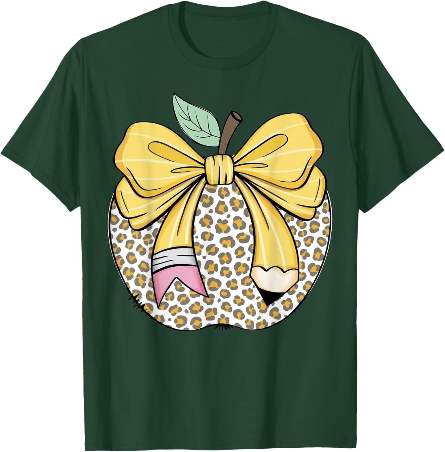 Teacher Coquette Pencil Bow And Apple Teacher T-Shirt - T-Shirt | Forest