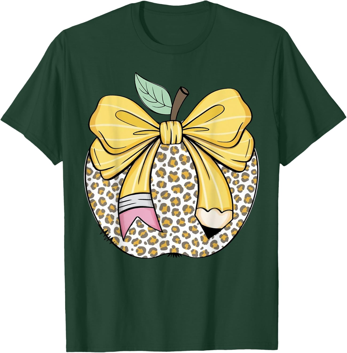 Teacher Coquette Pencil Bow And Apple Teacher T-Shirt - T-Shirt | Forest