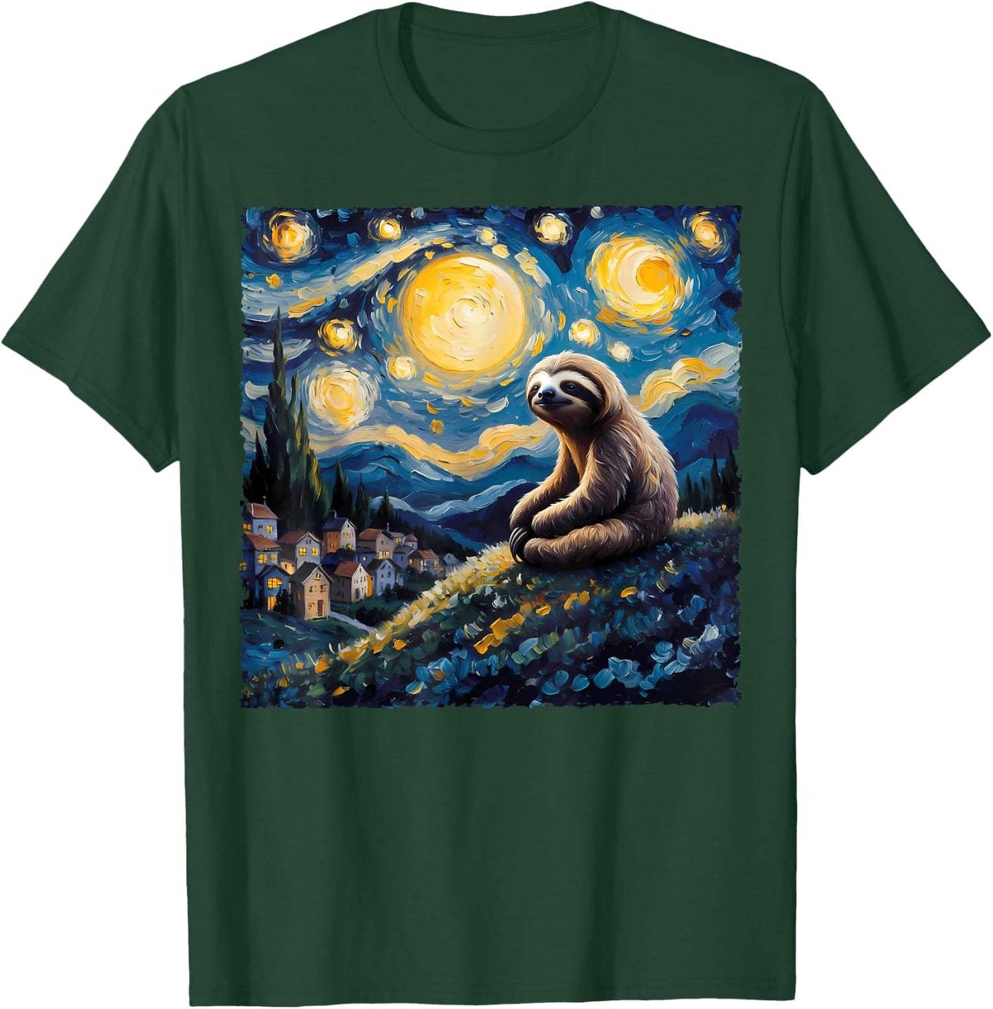 Van Gogh Style Funny Sloth Lover The Starry Night Painting T-Shirt - T-Shirt | Forest