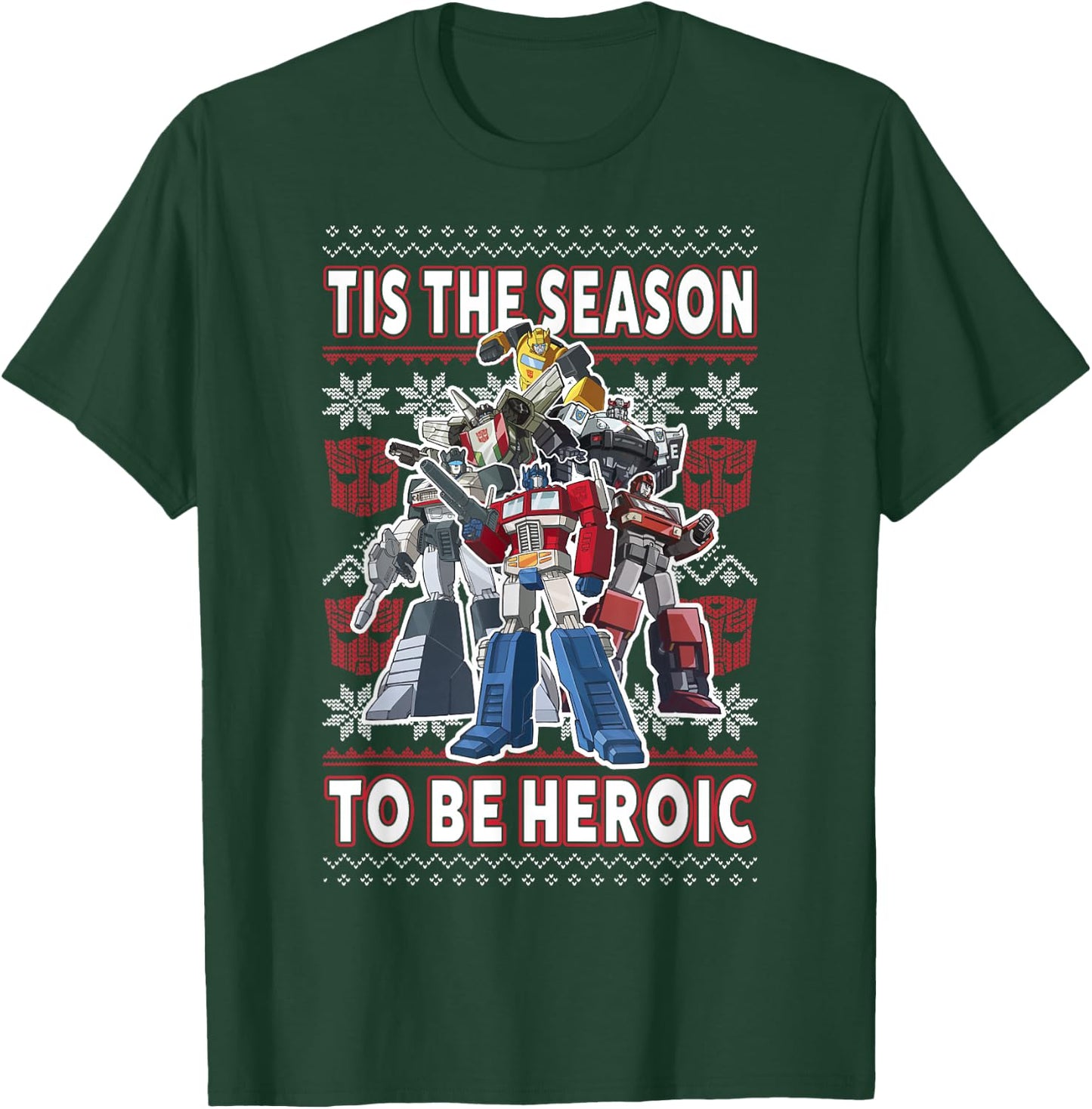 Transformers Christmas Autobots Heroic Season Ugly Sweater T-Shirt - T-Shirt | Forest