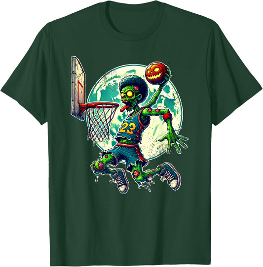 Halloween Zombie Basketball Player Retro Distressed Design T-Shirt - T-Shirt | Forest