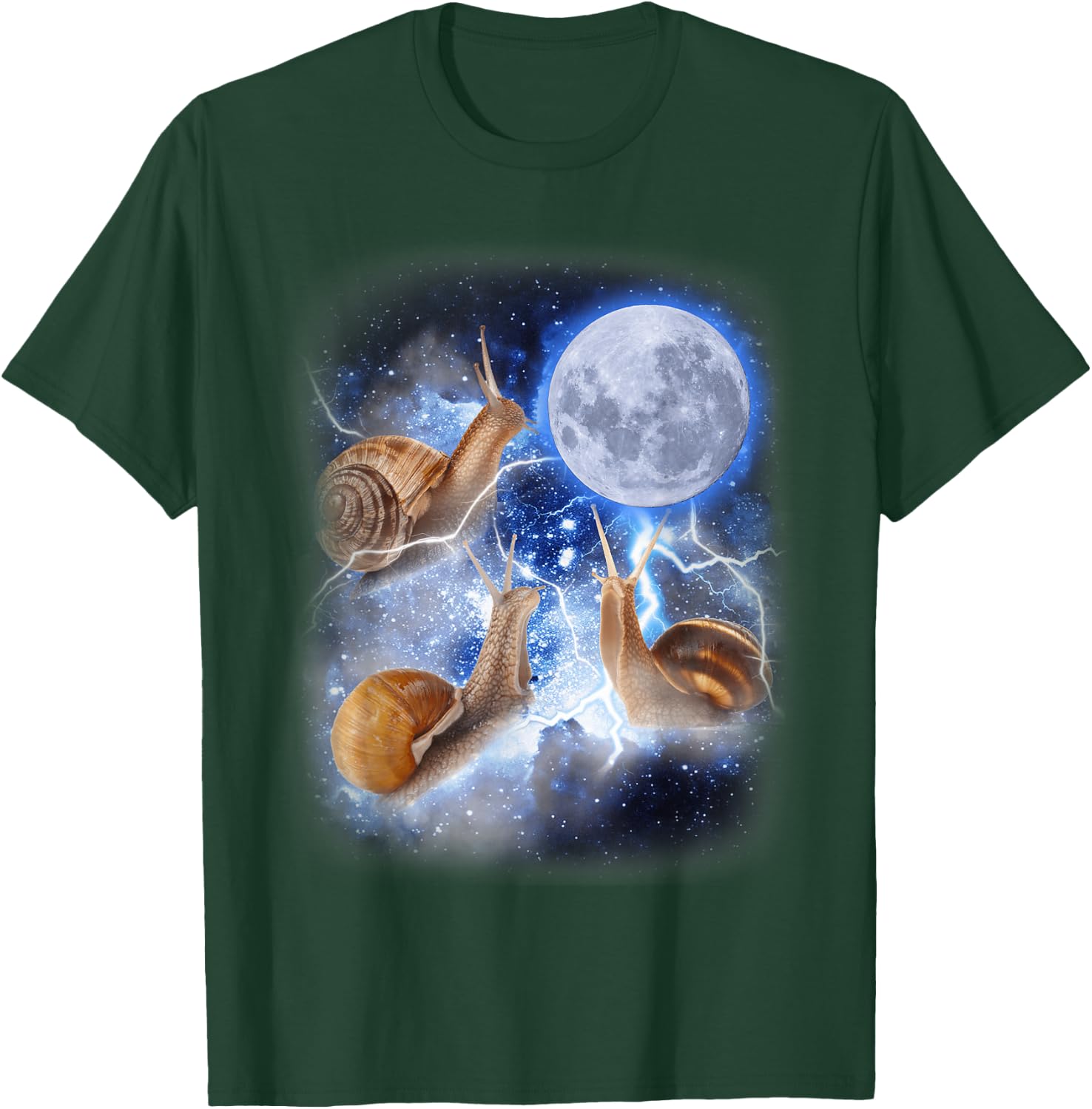 Three Snail Moon - 3 Mollusks Howling Weird Cursed T-Shirt - T-Shirt | Forest