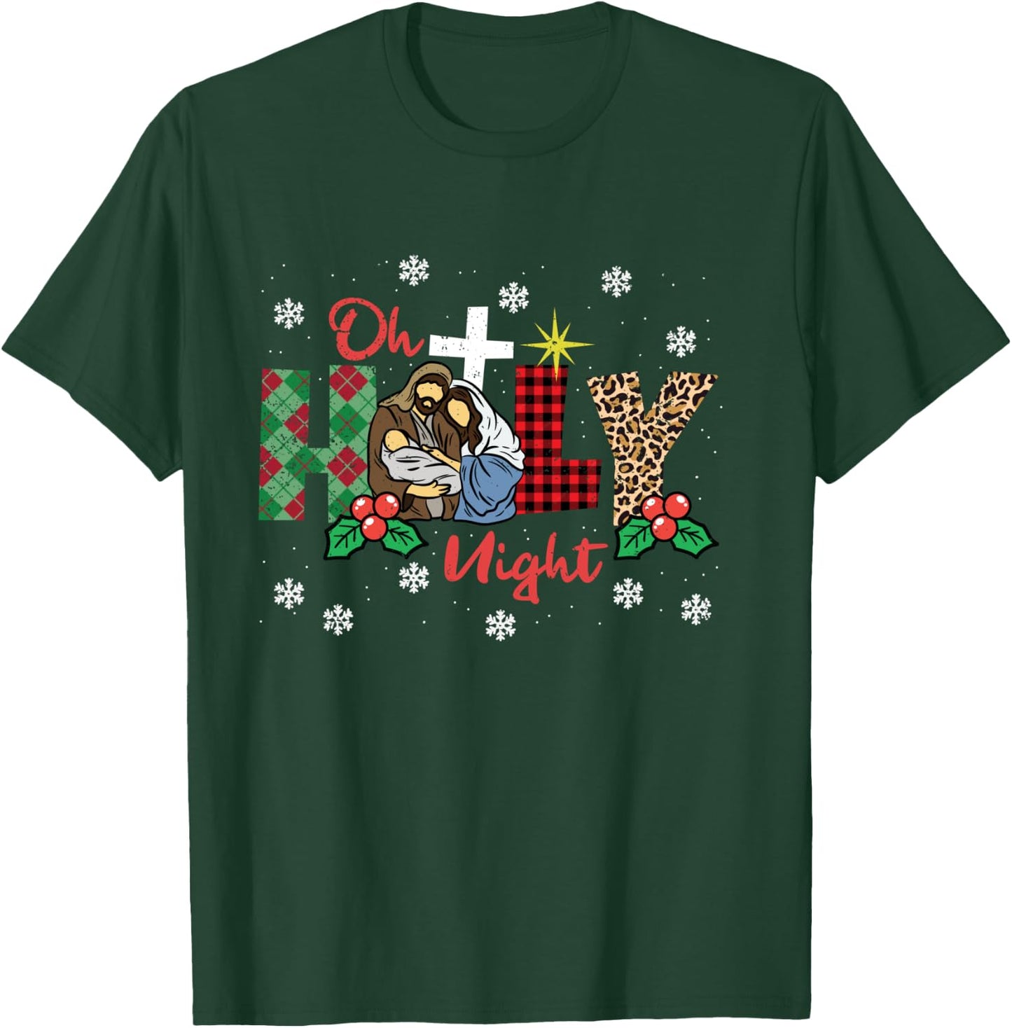 Oh Holy Night Christmas Pajama X-Mas Plaid Christian T-Shirt - T-Shirt | Forest