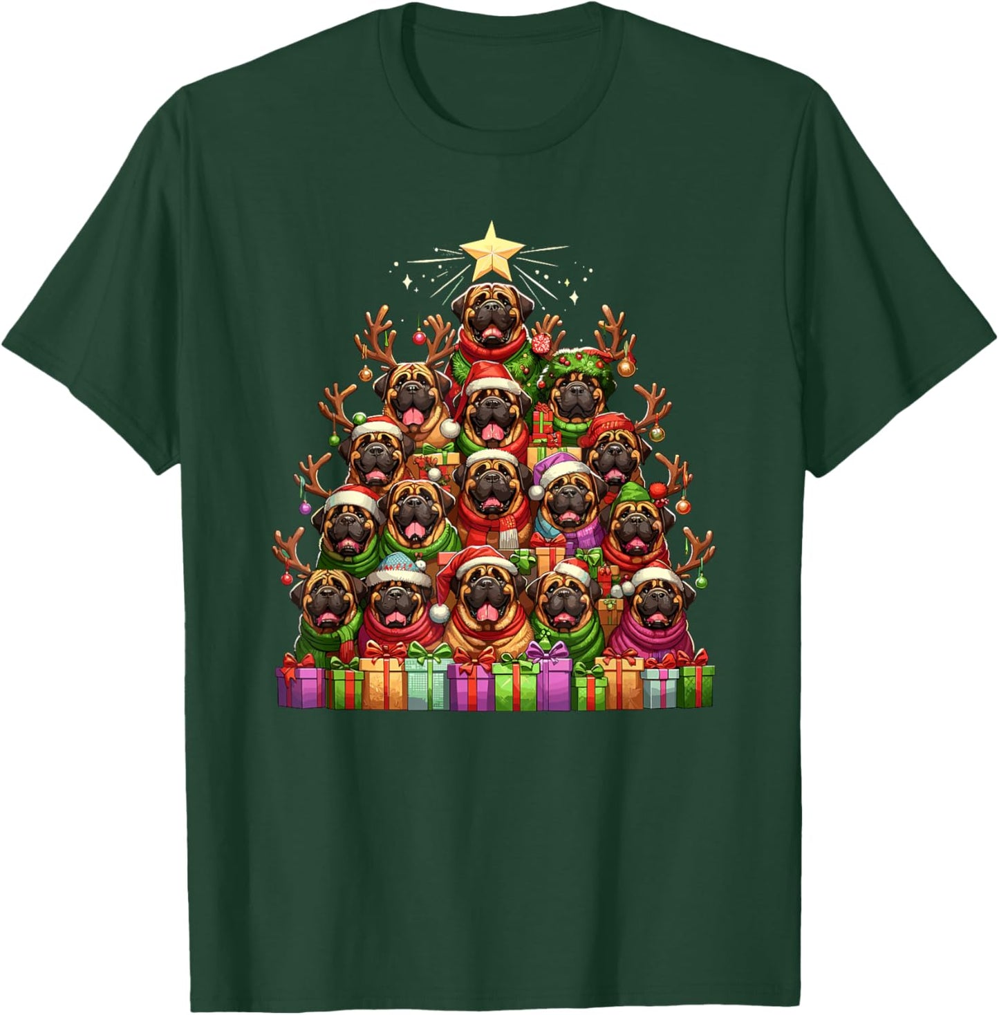 Christmas Tree English Mastiff T-Shirt - T-Shirt | Forest