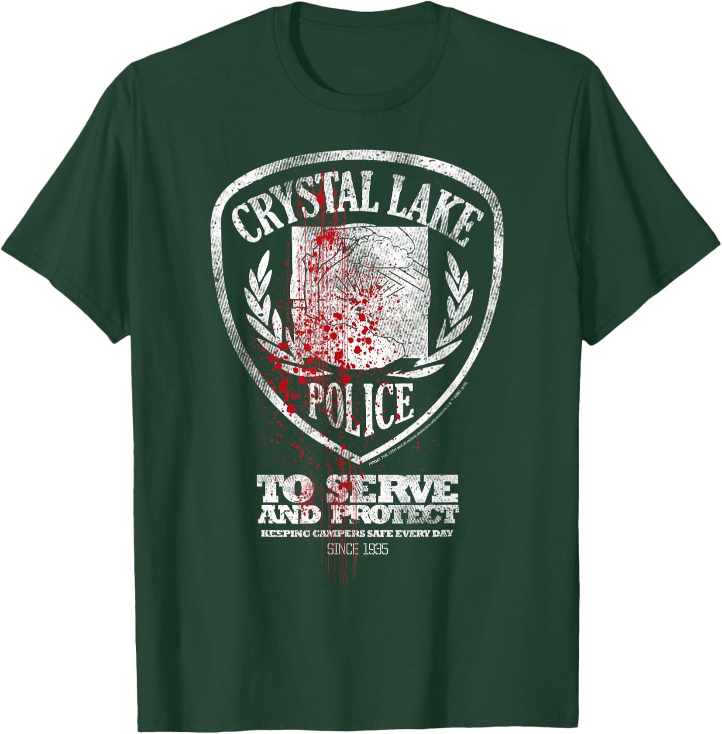 Friday The 13th Crystal Lake Police Blood Splatter Badge T-Shirt - T-Shirt | Forest