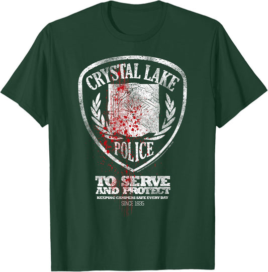 Friday The 13th Crystal Lake Police Blood Splatter Badge T-Shirt - T-Shirt | Forest