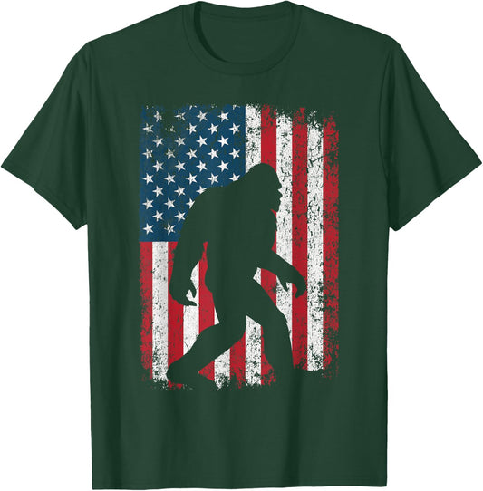 Patriotic American Flag Bigfoot Squatch Men Women Kids T-Shirt - T-Shirt | Forest