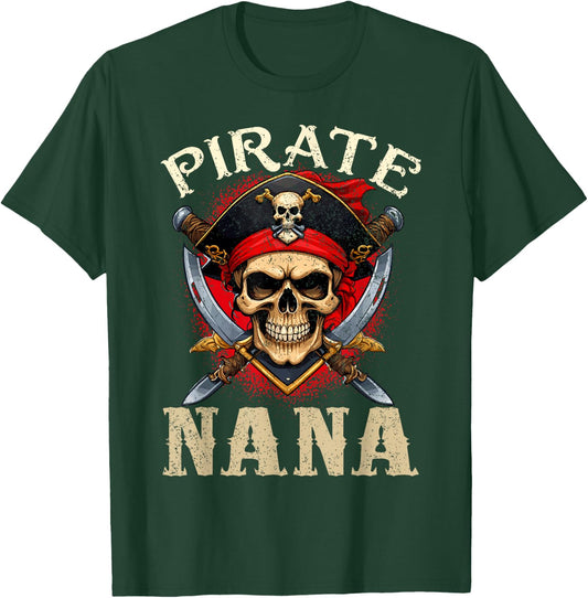 Pirate Nana Skull Jolly Roger Halloween Pirate Family T-Shirt - T-Shirt | Forest