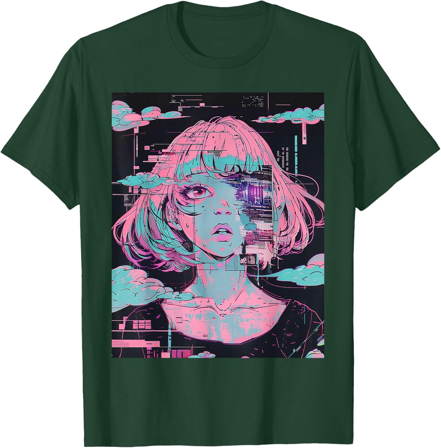 Anime Girl Vaporwave Glitchcore Pastel Goth Distressed T-Shirt - T-Shirt | Forest
