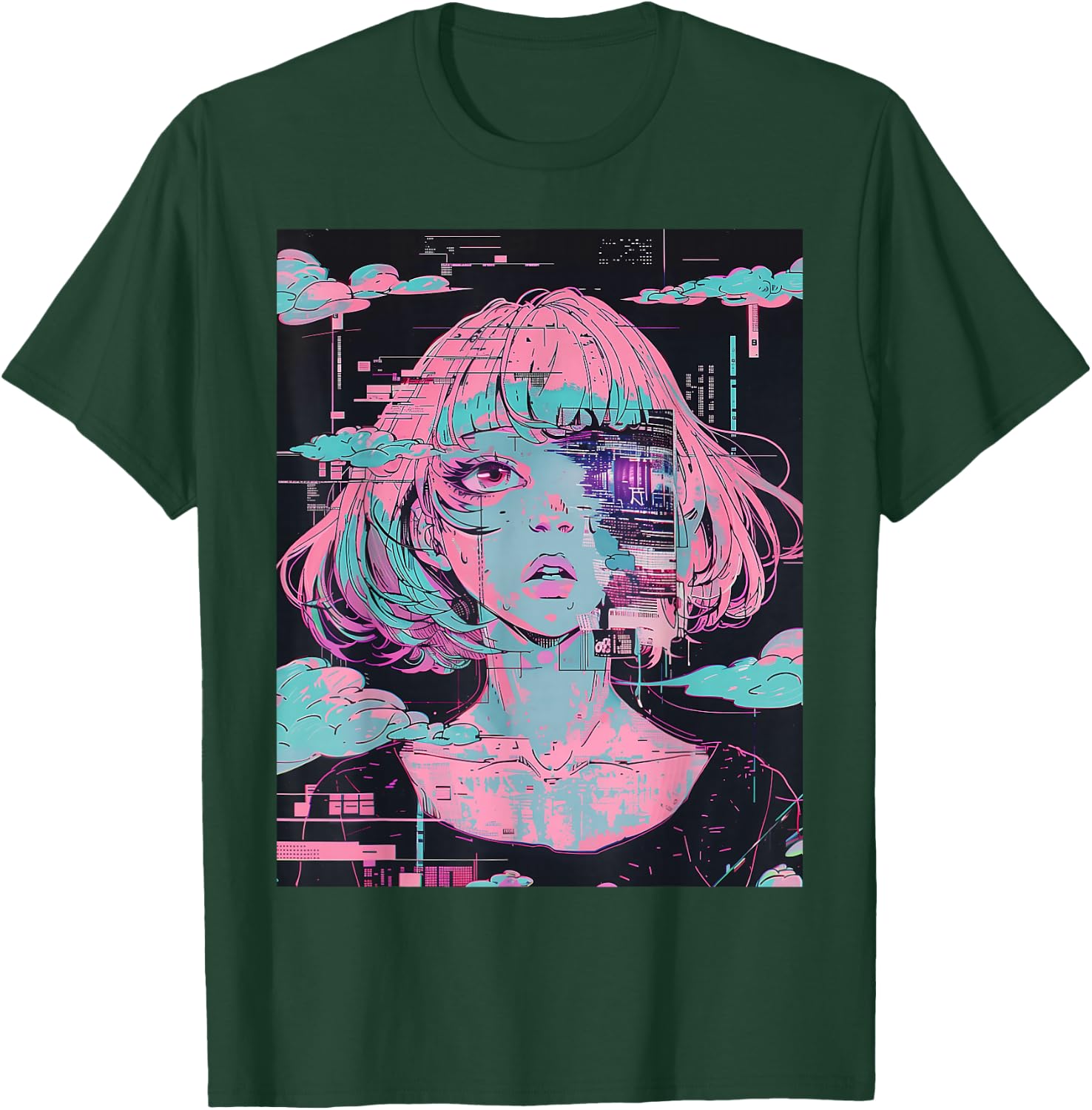Anime Girl Vaporwave Glitchcore Pastel Goth Distressed T-Shirt - T-Shirt | Forest