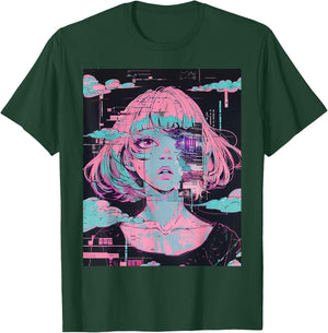 Anime Girl Vaporwave Glitchcore Pastel Goth Distressed T-Shirt - T-Shirt | Forest