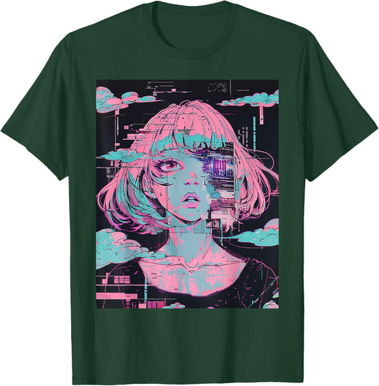Anime Girl Vaporwave Glitchcore Pastel Goth Distressed T-Shirt - T-Shirt | Forest