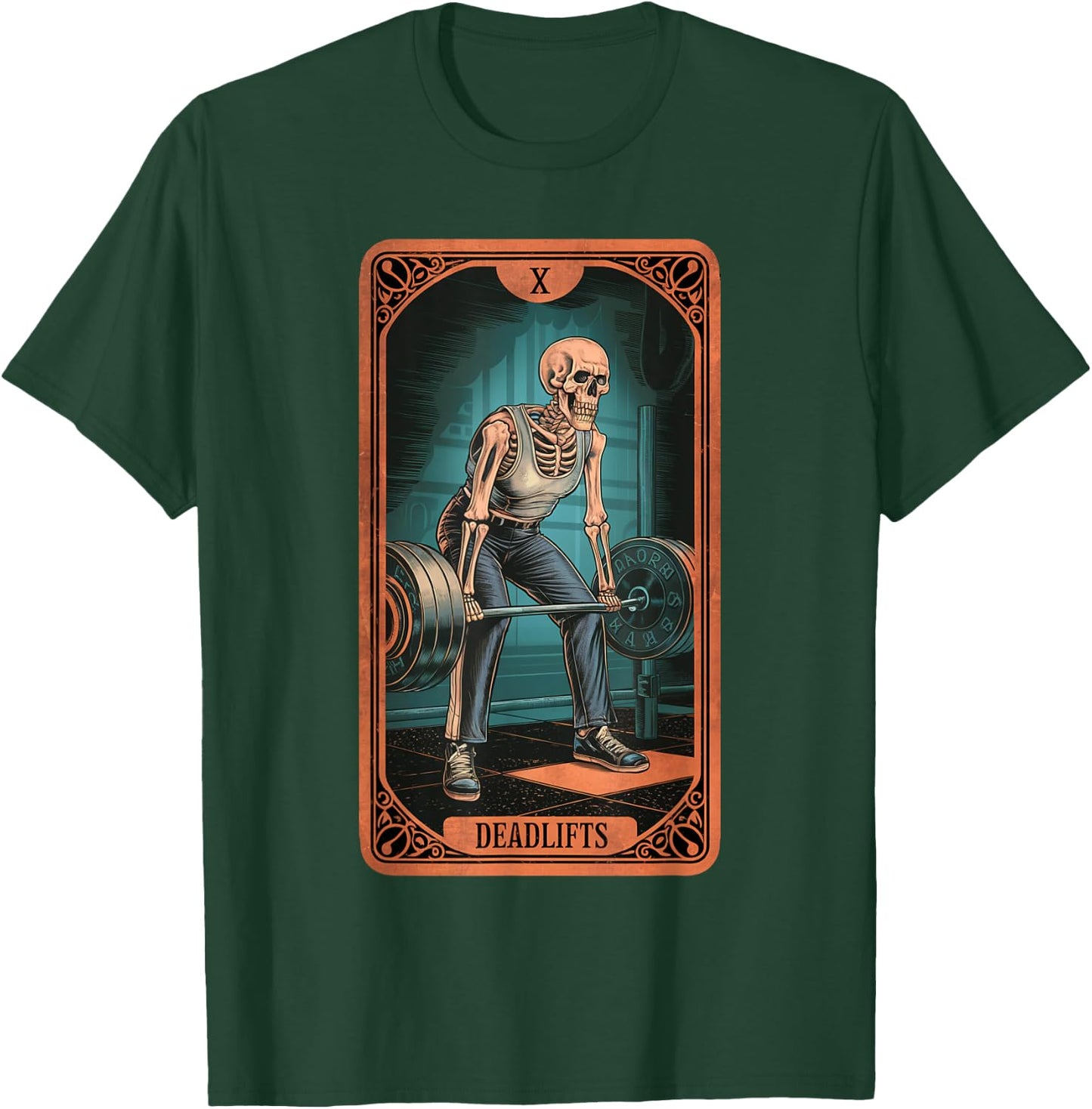 Tarot Skeleton Card Deadlifts Powerlifting Weightlifting Gym T-Shirt - T-Shirt | Forest
