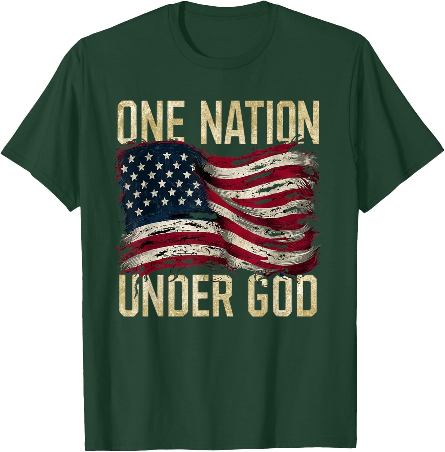 Patriotic One Nation Under God American Flag Design Men T-Shirt - T-Shirt | Forest
