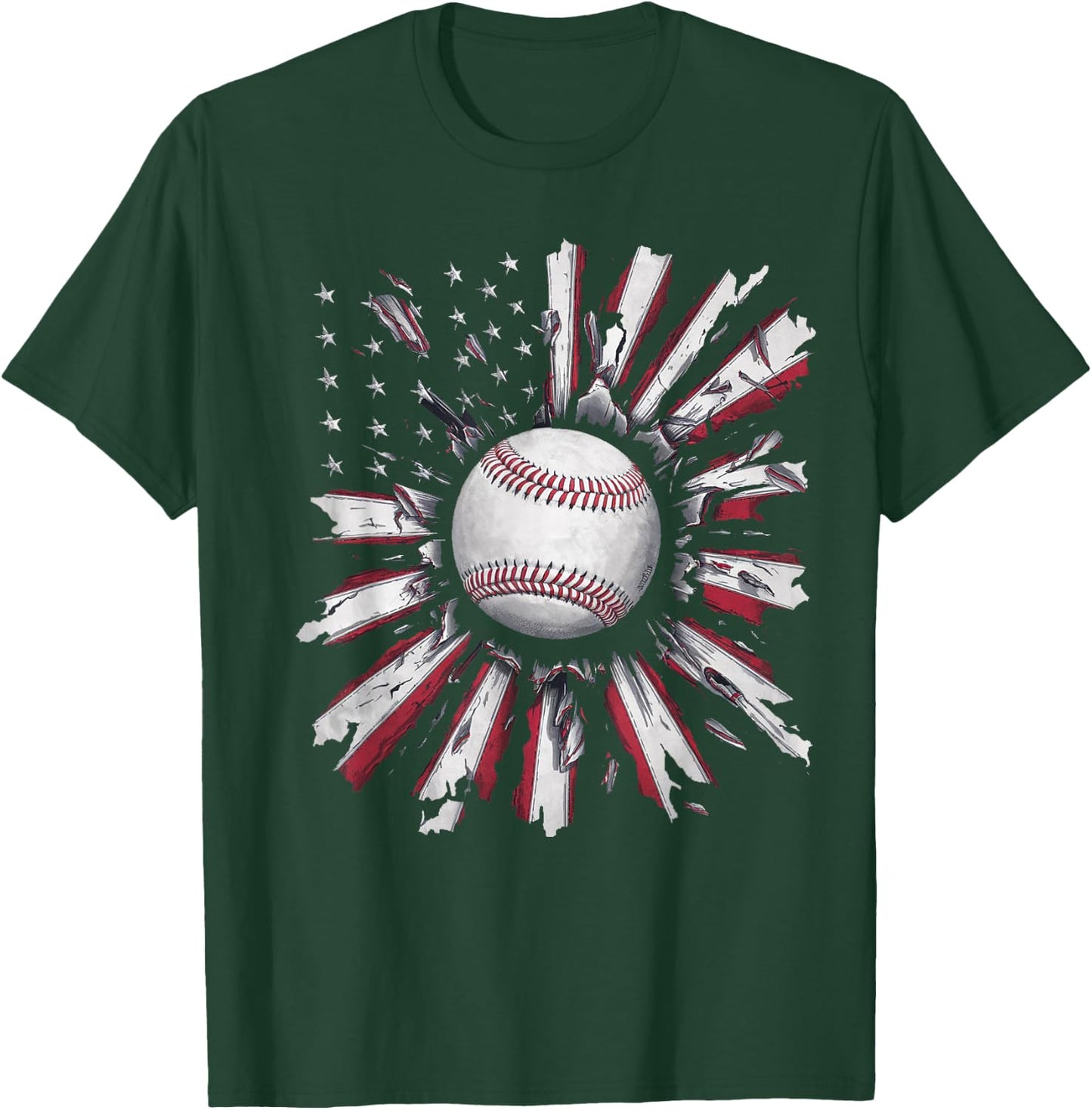 American Flag Baseball Player Bat Fan Catcher Pitcher USA T-Shirt - T-Shirt | Forest