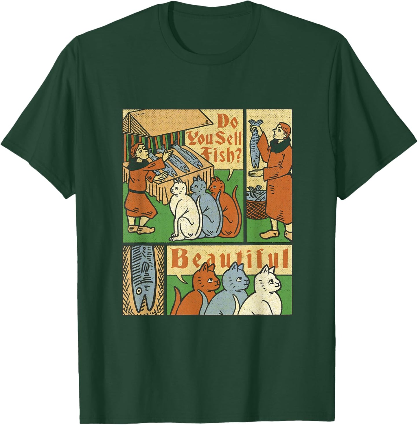 Medieval Cats Asking For Fish T-Shirt - T-Shirt | Forest