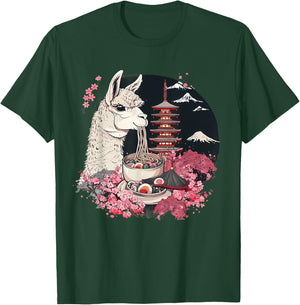 Llama Ramen Mount Fuji Sakura Pagoda Llamen Ramen Noodles T-Shirt - T-Shirt | Forest