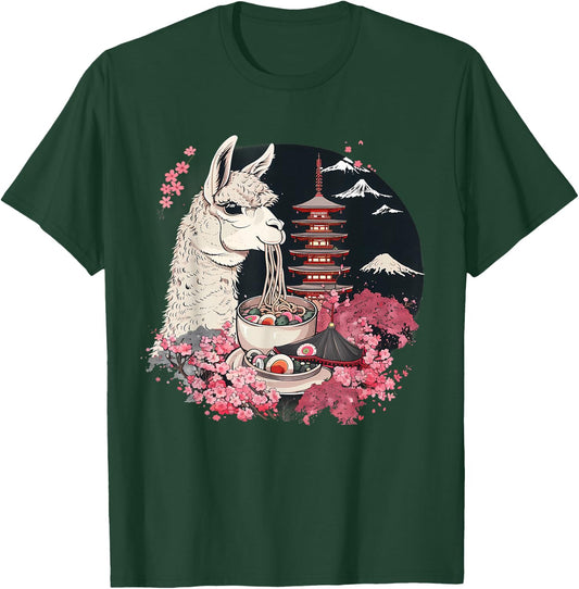 Llama Ramen Mount Fuji Sakura Pagoda Llamen Ramen Noodles T-Shirt - T-Shirt | Forest