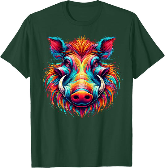 Cool Warthog Graphic Spirit Animal Illustration Tie Dye Art T-Shirt - T-Shirt | Forest