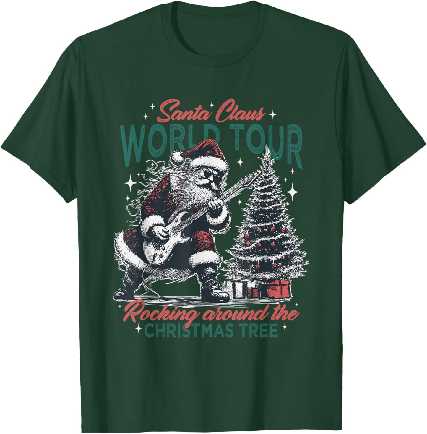 Santa Claus World Tour Rocking Around The Christmas Tree T-Shirt - T-Shirt | Forest