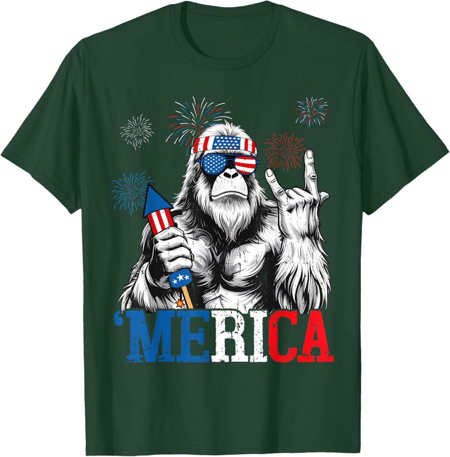 Bigfoot Merica 4th Of July Funny Boys Men Sasquatch Lover T-Shirt - T-Shirt | Forest