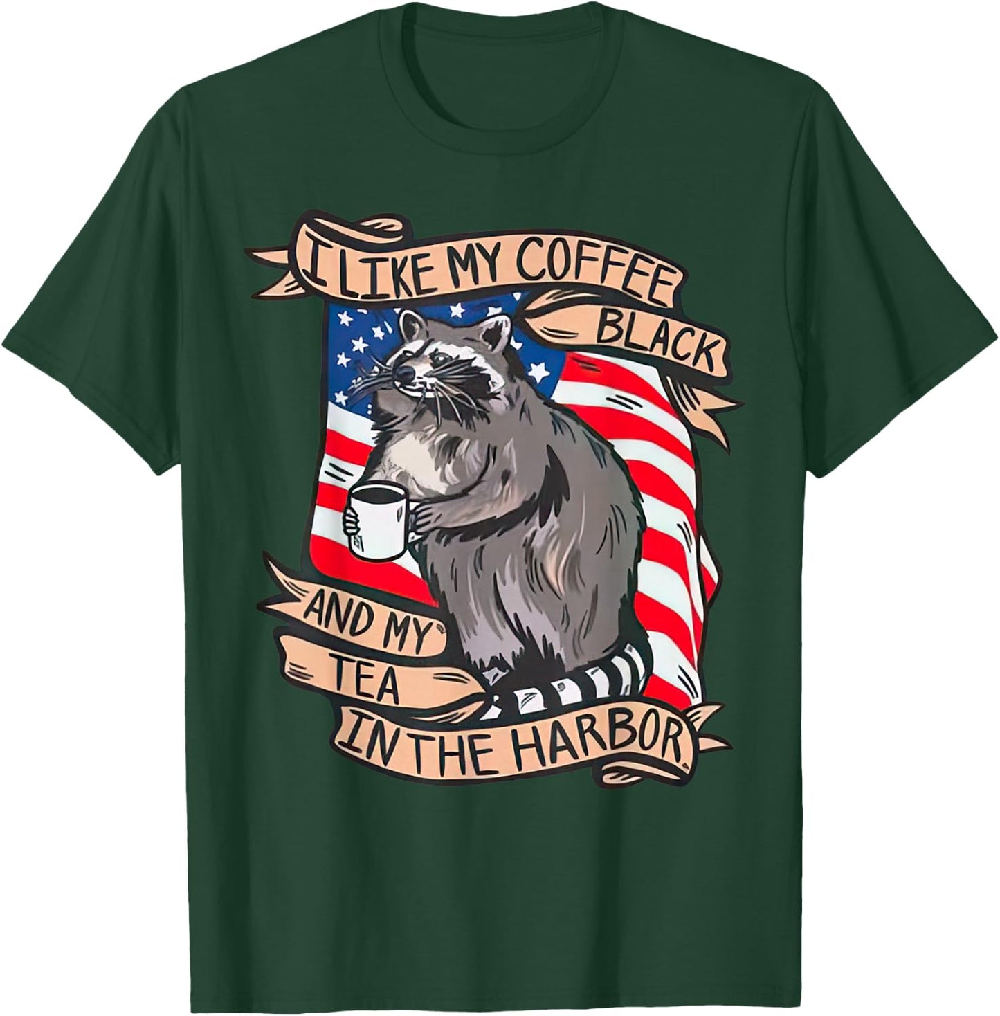 I Like My Coffee Black And My Tea in The Harbor Raccoon T-Shirt - T-Shirt | Forest