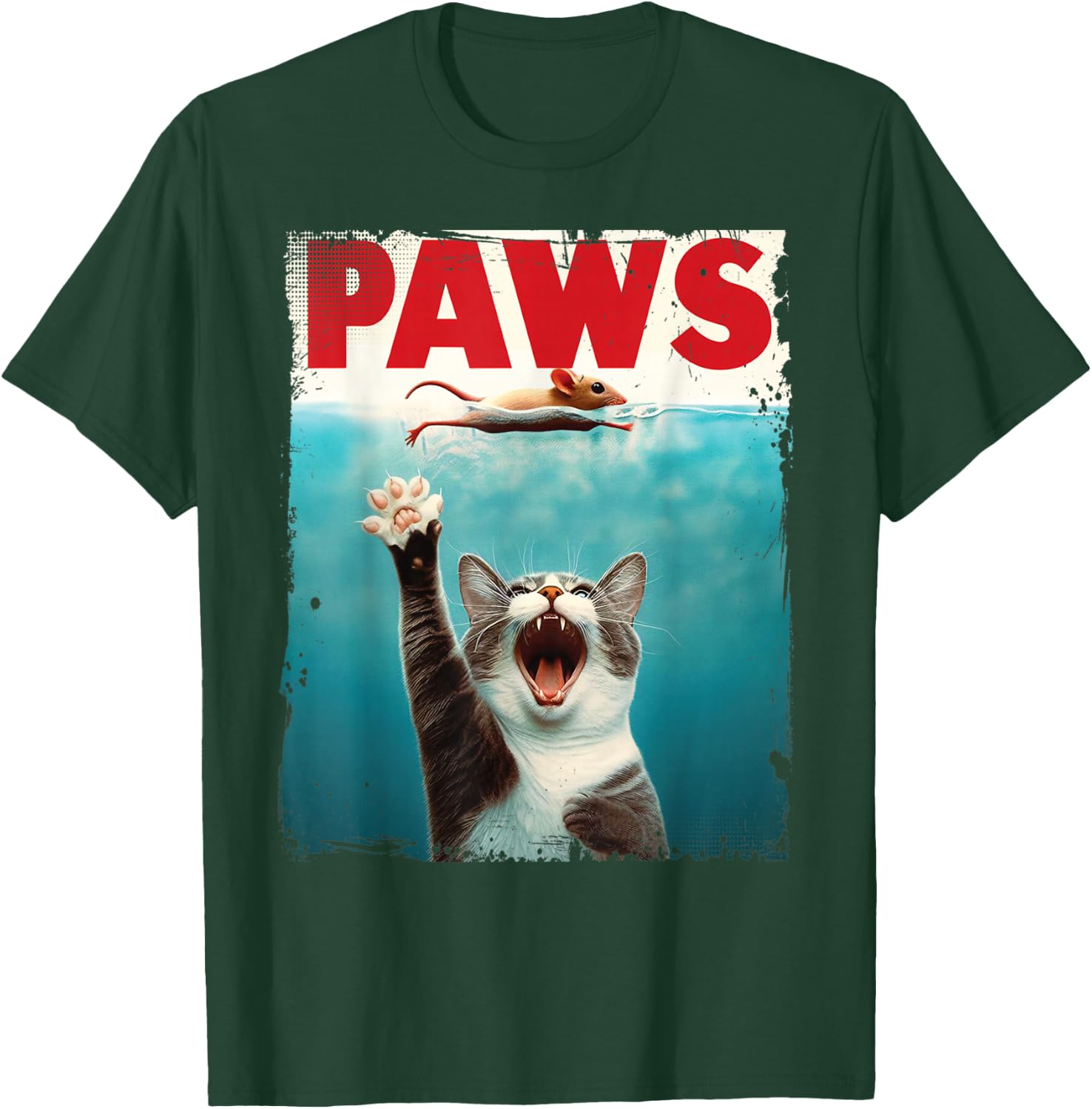 Paws Parody Cat Mouse Humorous Cat Chasing Mouse Kitten T-Shirt - T-Shirt | Forest