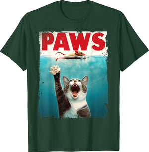 Paws Parody Cat Mouse Humorous Cat Chasing Mouse Kitten T-Shirt - T-Shirt | Forest