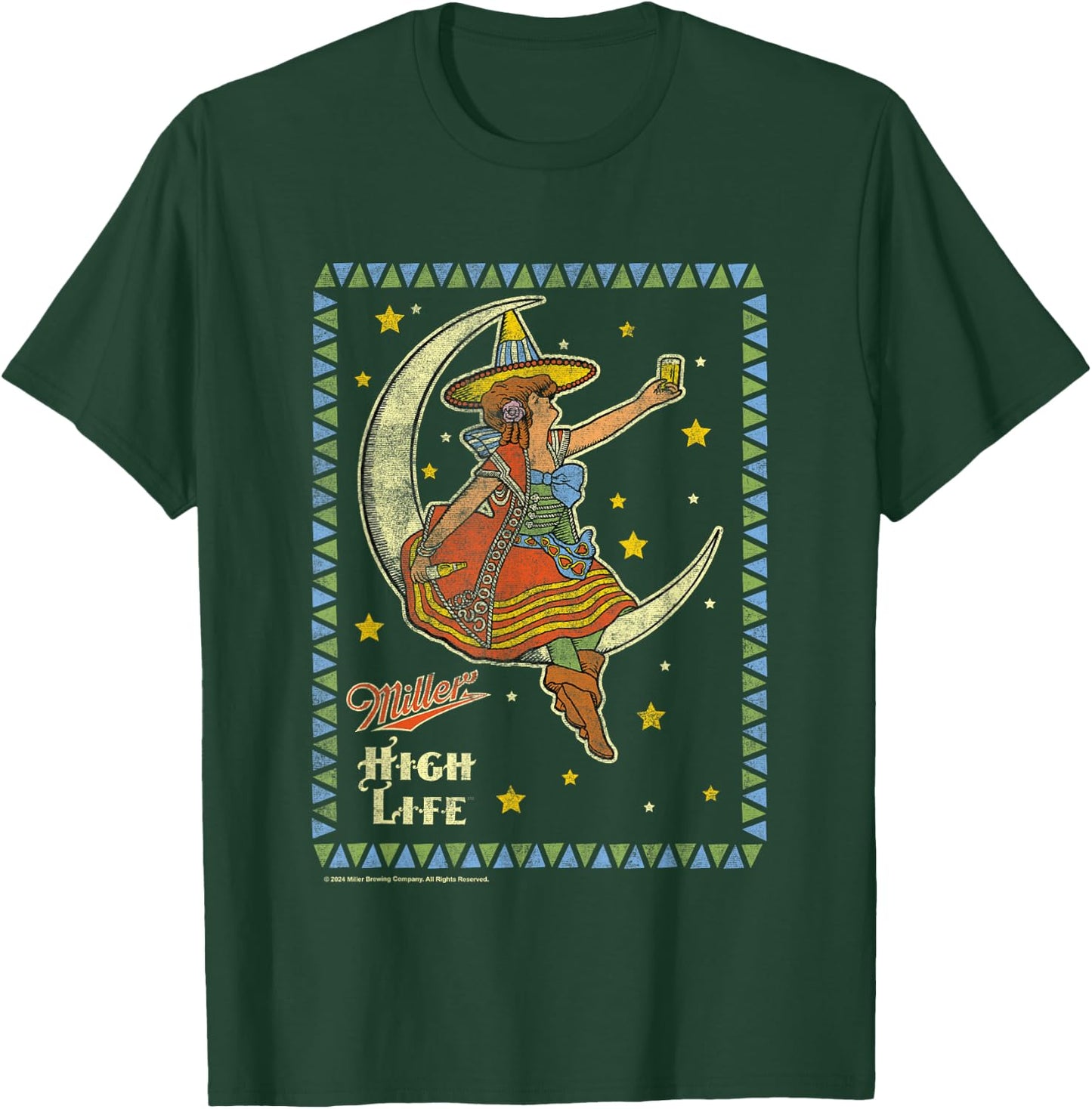 Miller High Life Girl On The Moon Vintage Stamp T-Shirt - T-Shirt | Forest