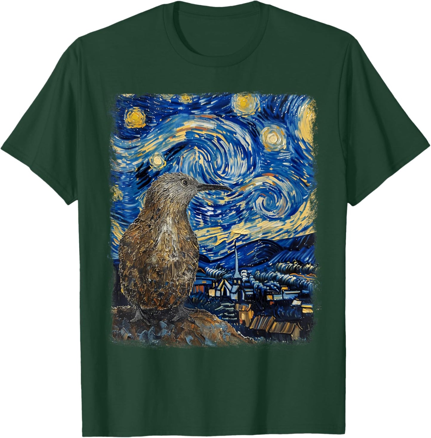 Kiwi Bird New Zealand Starry Night Painting T-Shirt - T-Shirt | Forest