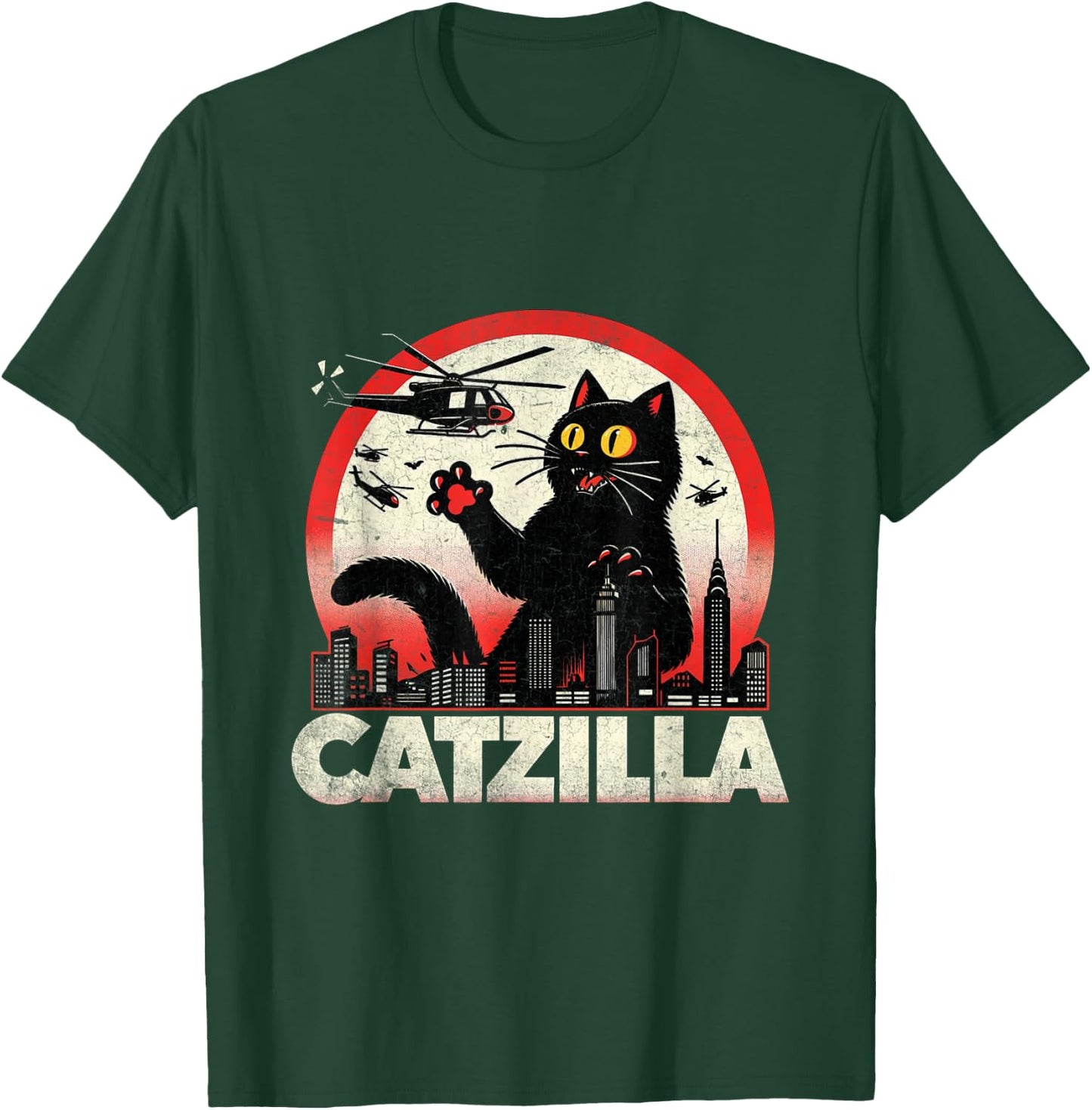 Retro Catzilla Cat Lovers Graphic Gifts Cat Mom Dad Catzilla Men Women Kids T-Shirt - T-Shirt | Forest