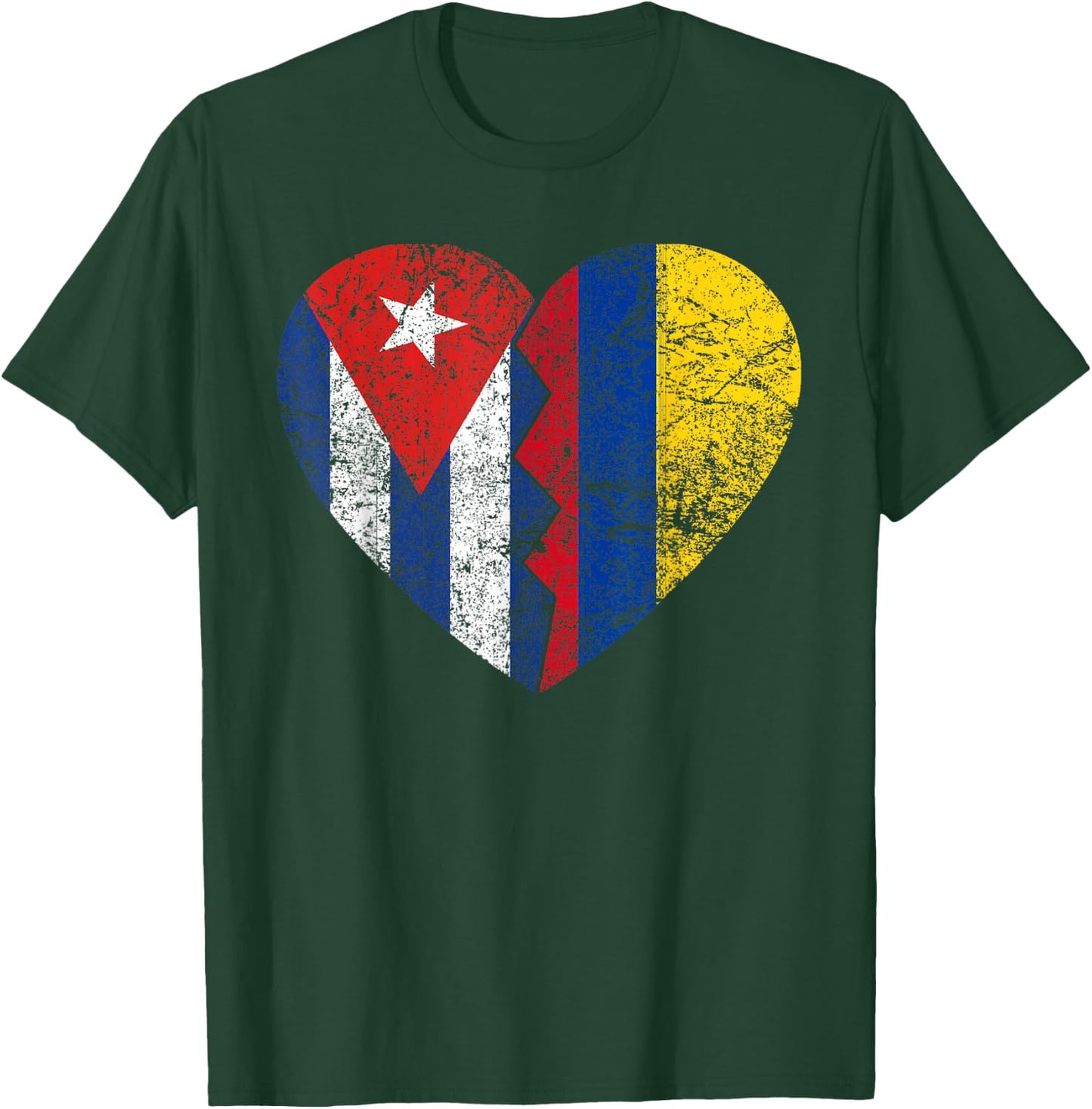Colombian Cuban Flags Heart | Cuba Colombia Roots Vintage T-Shirt - T-Shirt | Forest