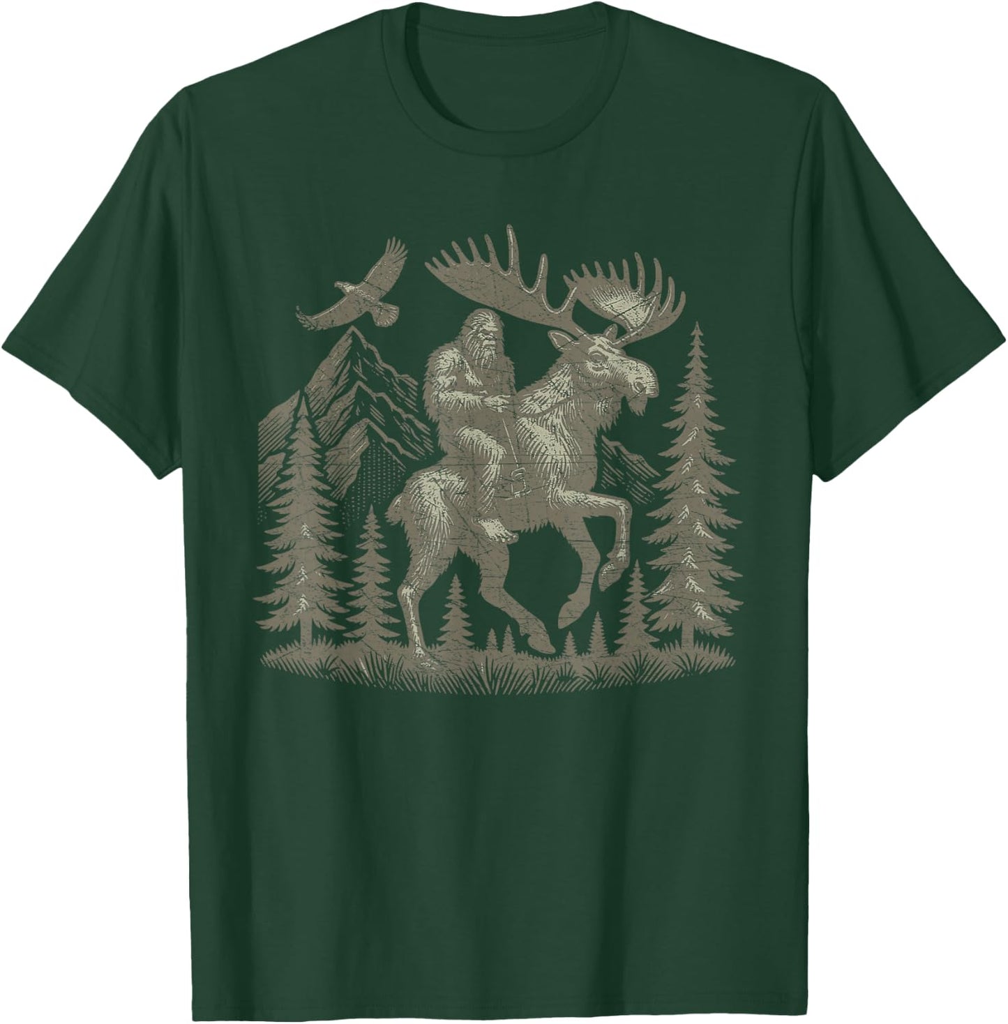 Bigfoot Riding Moose Mountain Adventure T-Shirt - T-Shirt | Forest