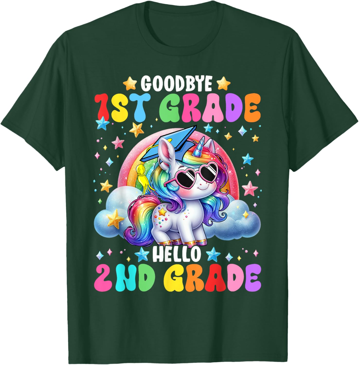 Cute Unicorn Goodbye 1st Grade Hello 2nd Grade Girls Kids T-Shirt - T-Shirt | Forest