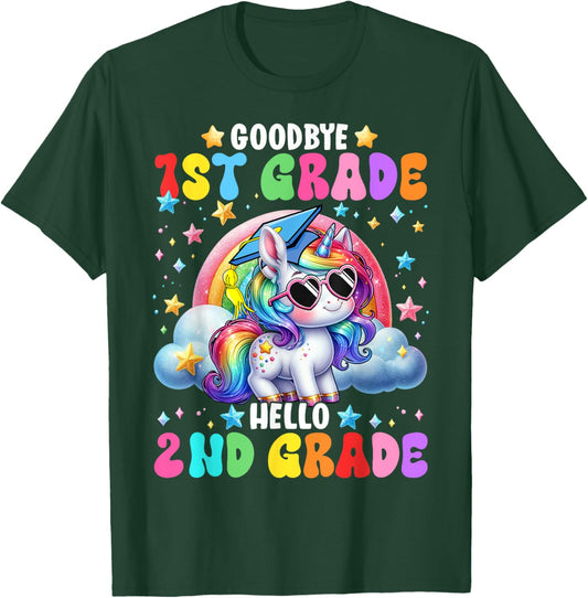 Cute Unicorn Goodbye 1st Grade Hello 2nd Grade Girls Kids T-Shirt - T-Shirt | Forest