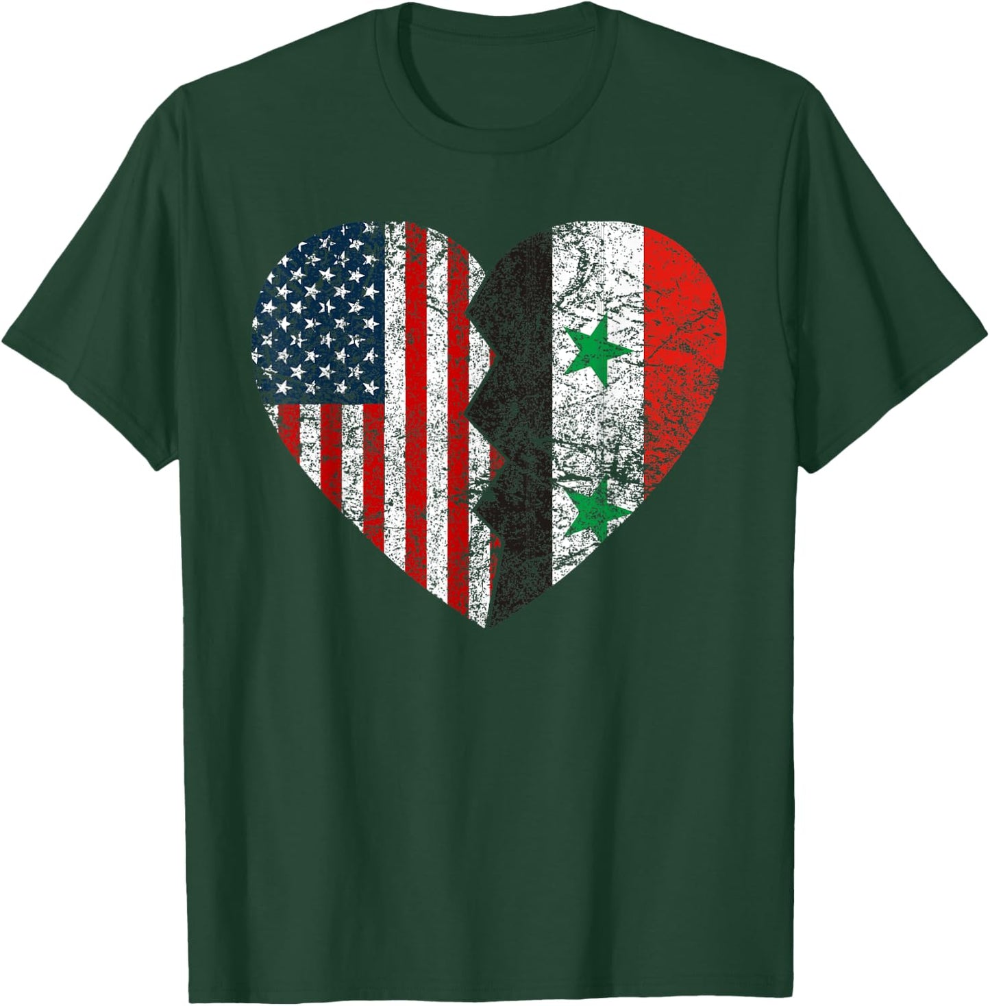 Syrian American Flags Heart | United States Syria Roots Women Kids Men T-Shirt - T-Shirt | Forest