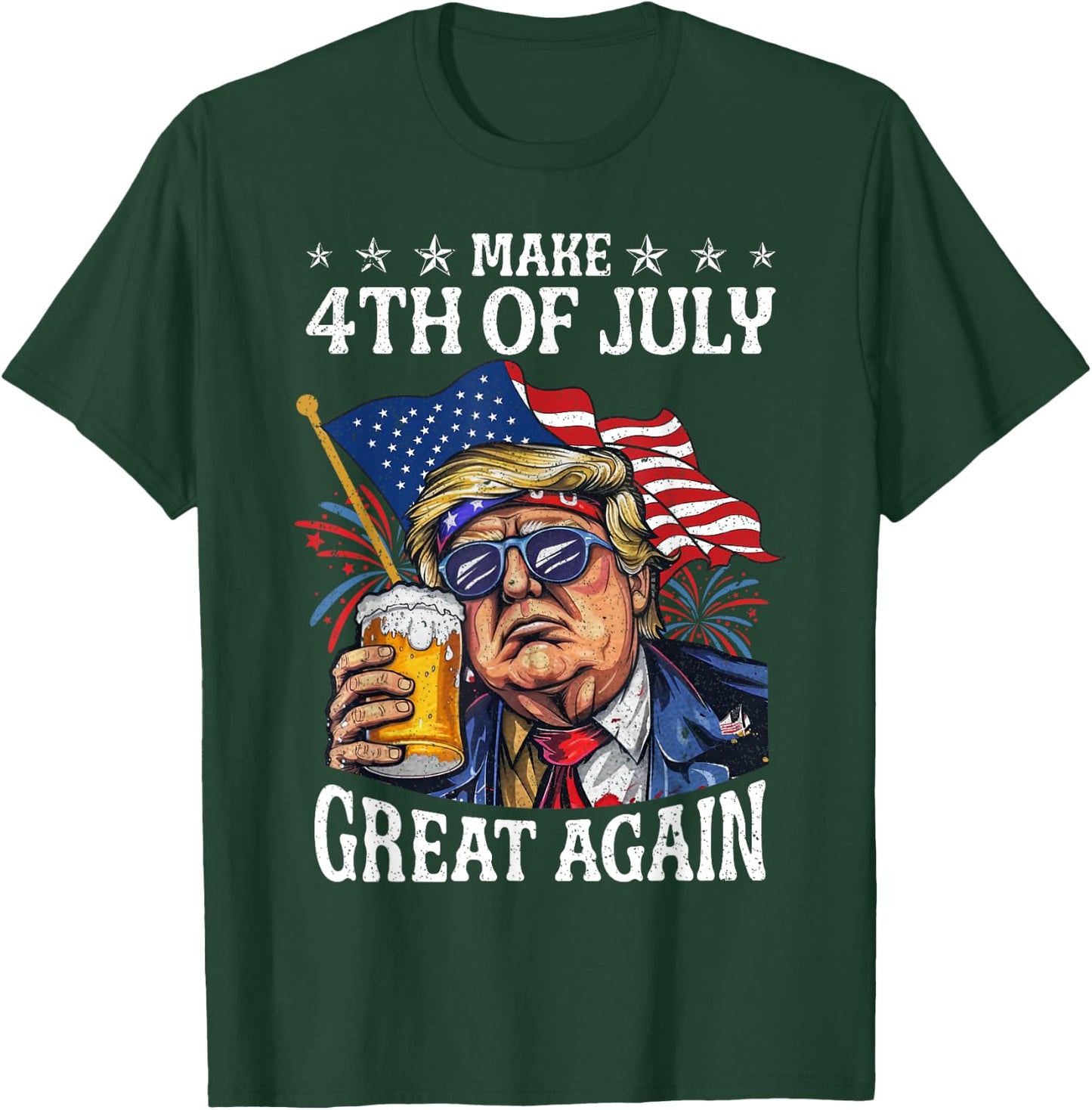 Funny Trump Drinking Beer Team Make 4th Of July Great Again T-Shirt - T-Shirt | Forest