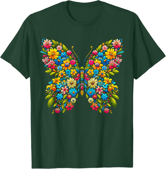 Butterfly With Flowers Aesthetic Butterfly T-Shirt - T-Shirt | Forest