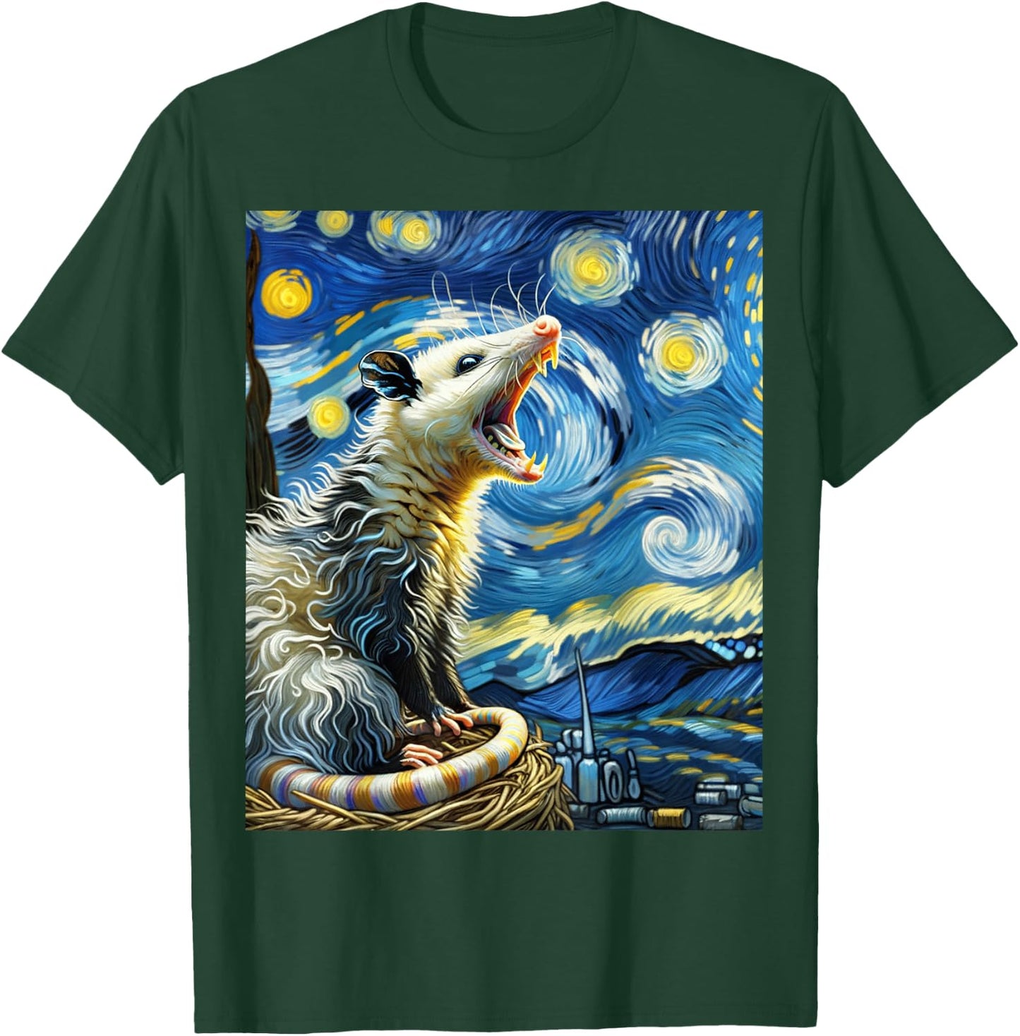 Opossum Screaming, Van Gogh Starry Night Style, Possum T-Shirt - T-Shirt | Forest