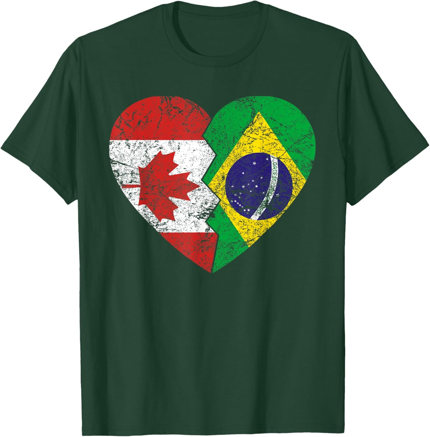 Brazilian Canadian Flags Heart | Canada Brazil Roots Vintage T-Shirt - T-Shirt | Forest