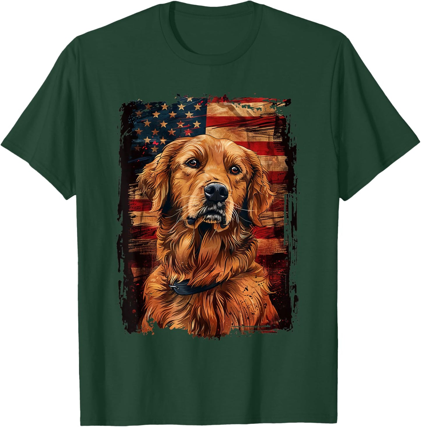 Golden Retriever American Flag T-Shirt - T-Shirt | Forest