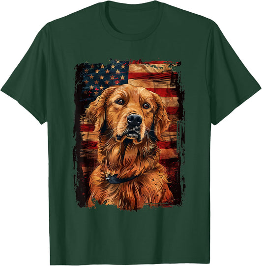 Golden Retriever American Flag T-Shirt - T-Shirt | Forest