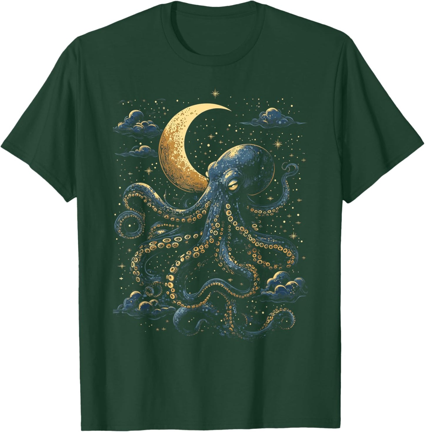 Octopus Celestial Moon Dark Academia Moody Maximalist Ocean T-Shirt - T-Shirt | Forest