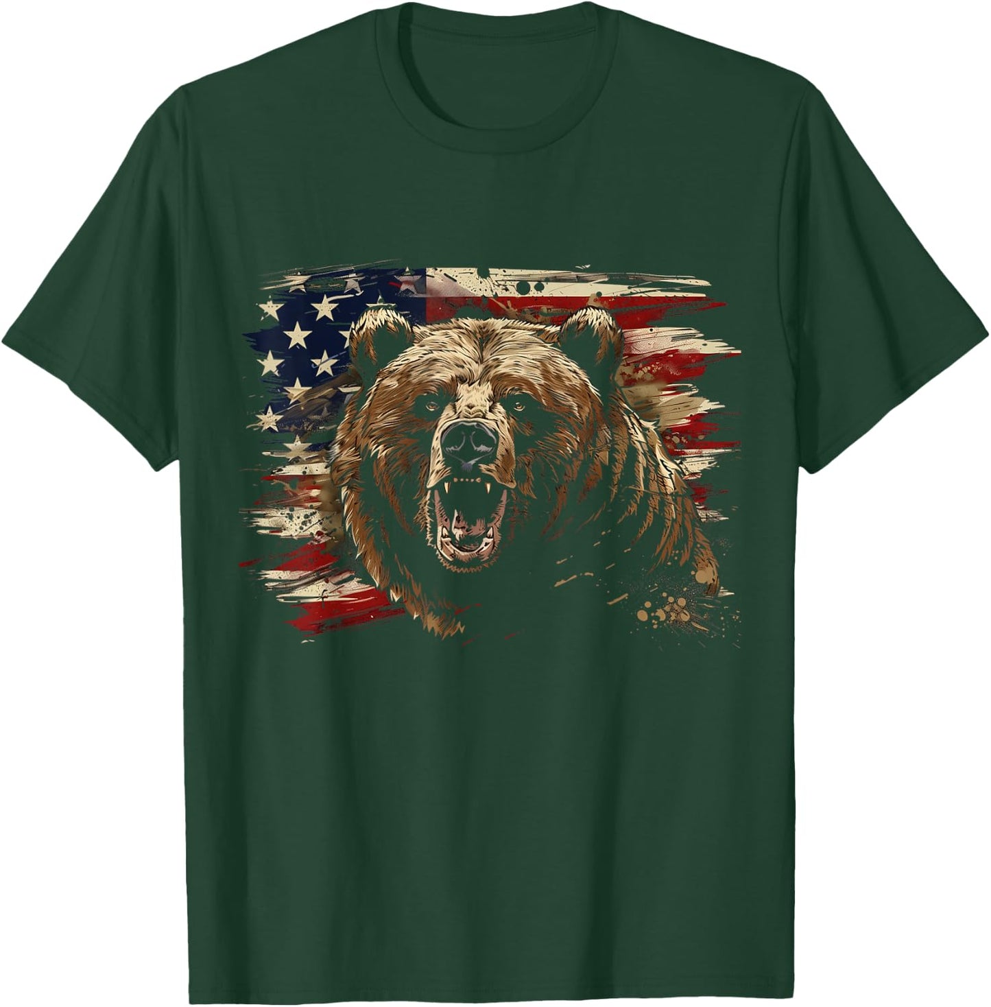 Bear American Flag USA Patriotic Grizzly Bear Lover T-Shirt - T-Shirt | Forest