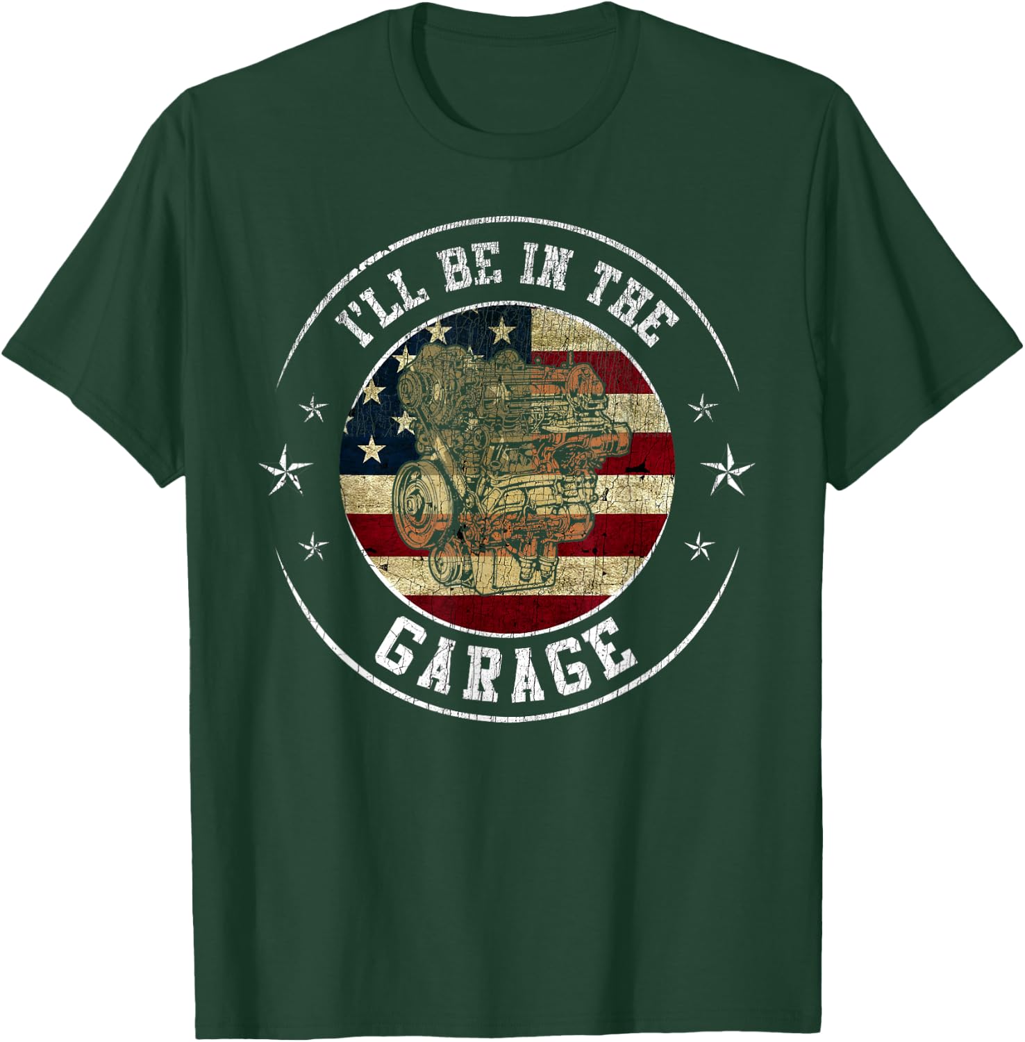 Retro Flag American Grandpa Mechanic I'll be in the garage T-Shirt - T-Shirt | Forest