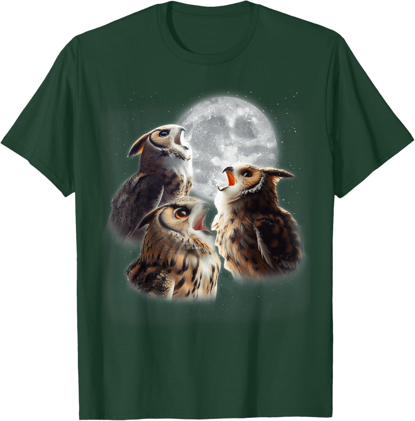 3 Owls Howling At The Moon Funny Night Owl Lover Birdwatcher T-Shirt - T-Shirt | Forest