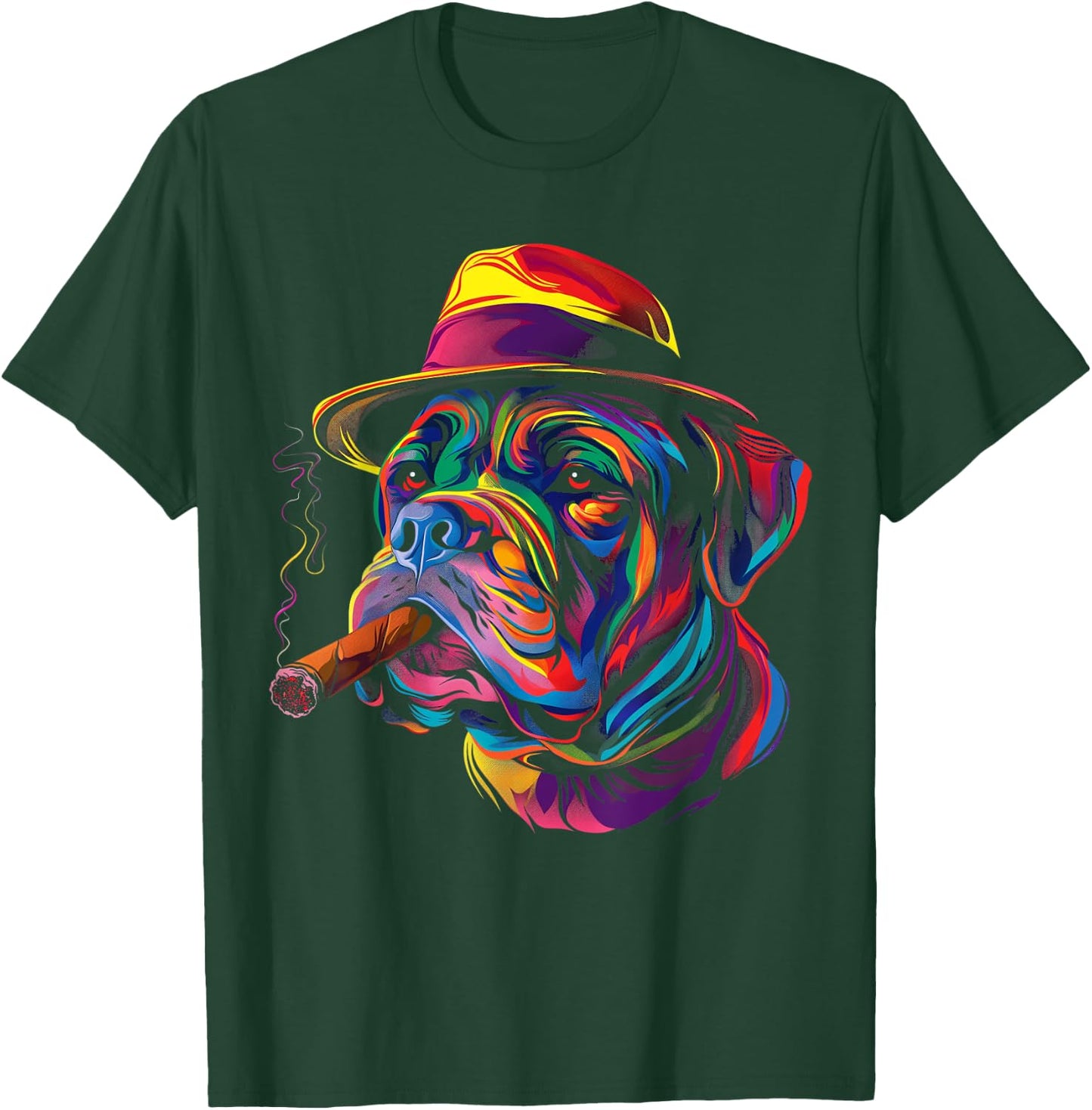 Mastiff Dog Smoking Hat Popart T-Shirt - T-Shirt | Forest